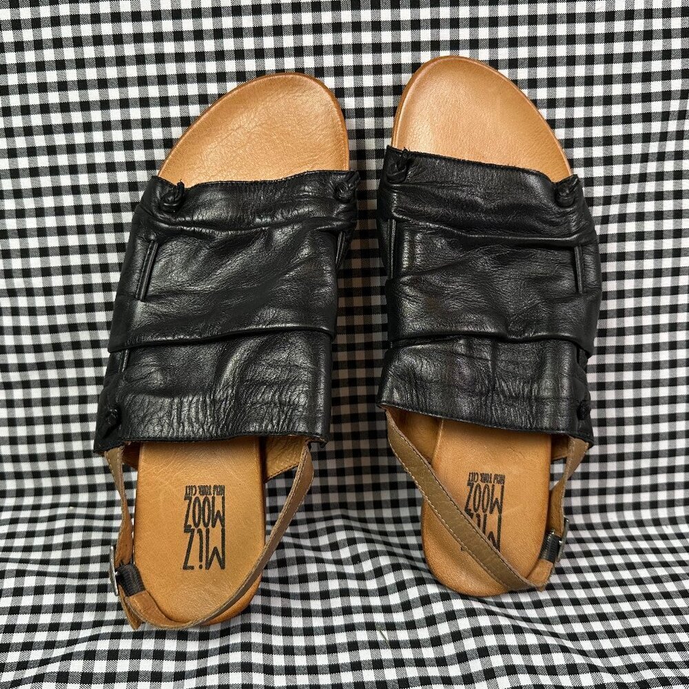 Miz Mooz Black Leather Slide Sling Back Flat Comfort Sandal Women's Size 9.5